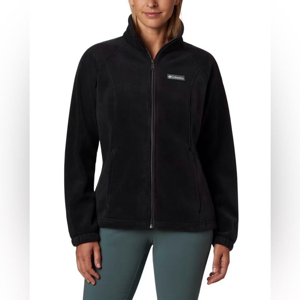 Columbia Benton Springs Fleece Jacket Women Medium Black Full Zip Outdoor Hiking